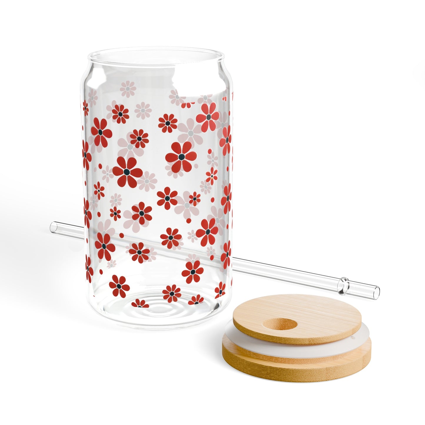 Floral Polka Dots in Red Blossoms Sipper Glass, 16oz