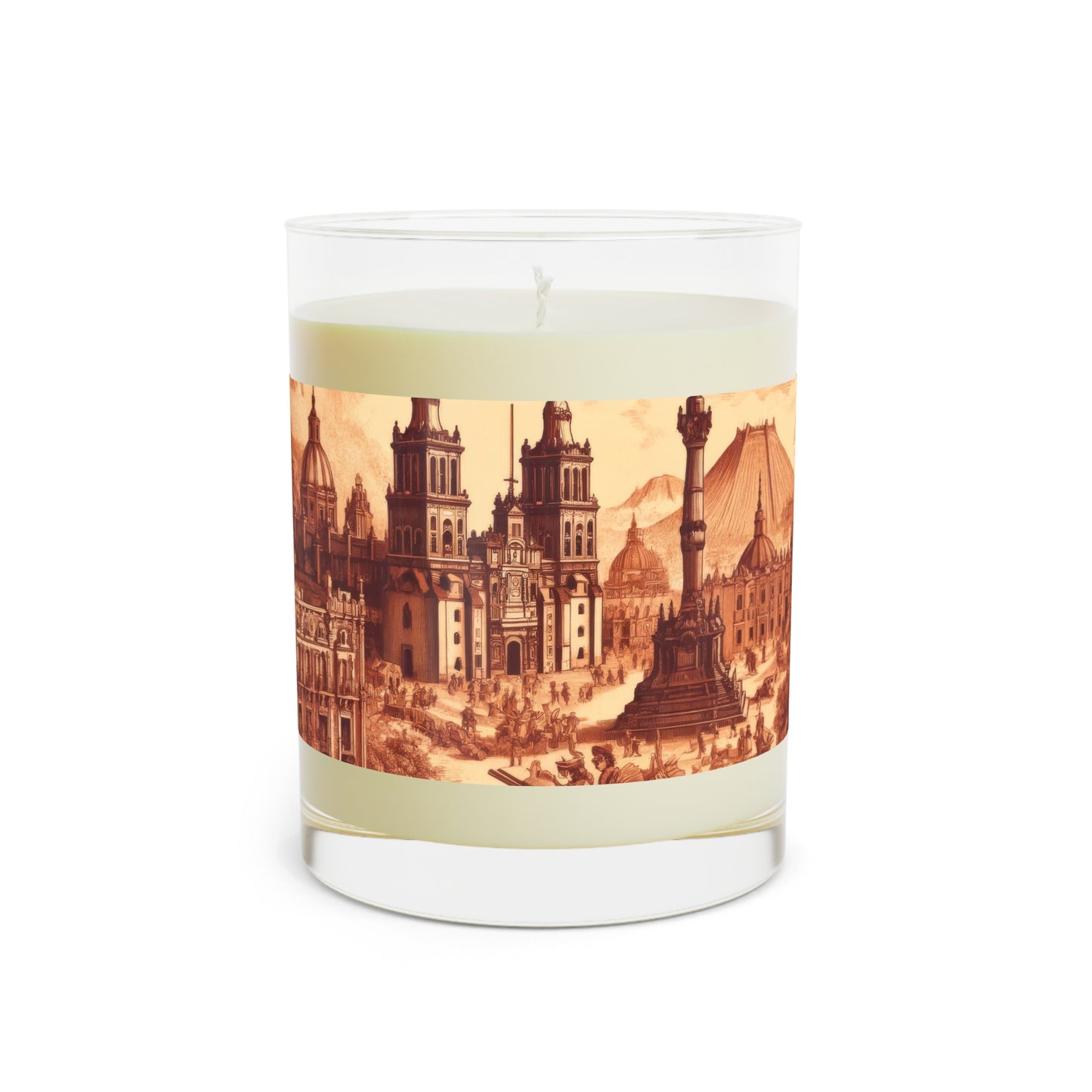 Mexico City in Toile de Jouy Scented Candle - Premium Design Printed On 11oz Glass, Not a Sticker Label