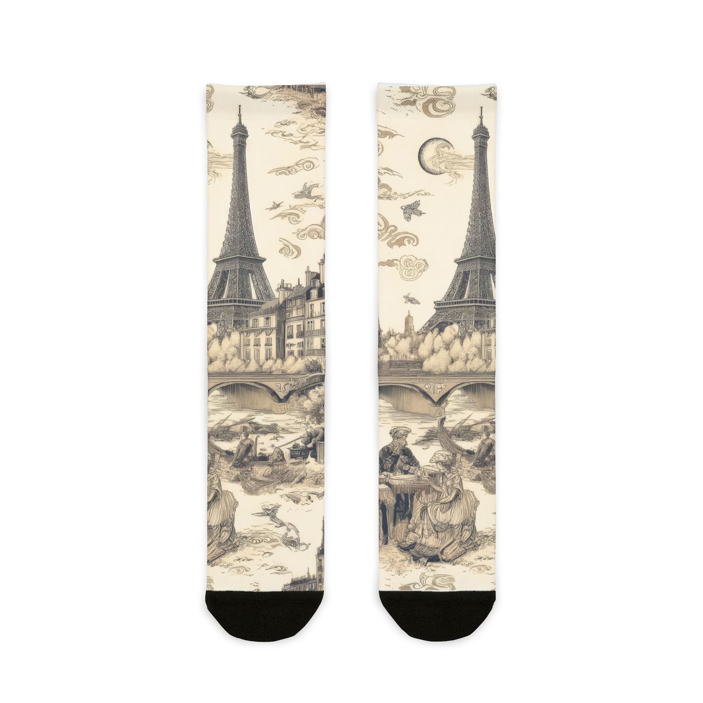 Paris France Toile de Jouy Cushioned Crew Socks - Unisex 1 Size