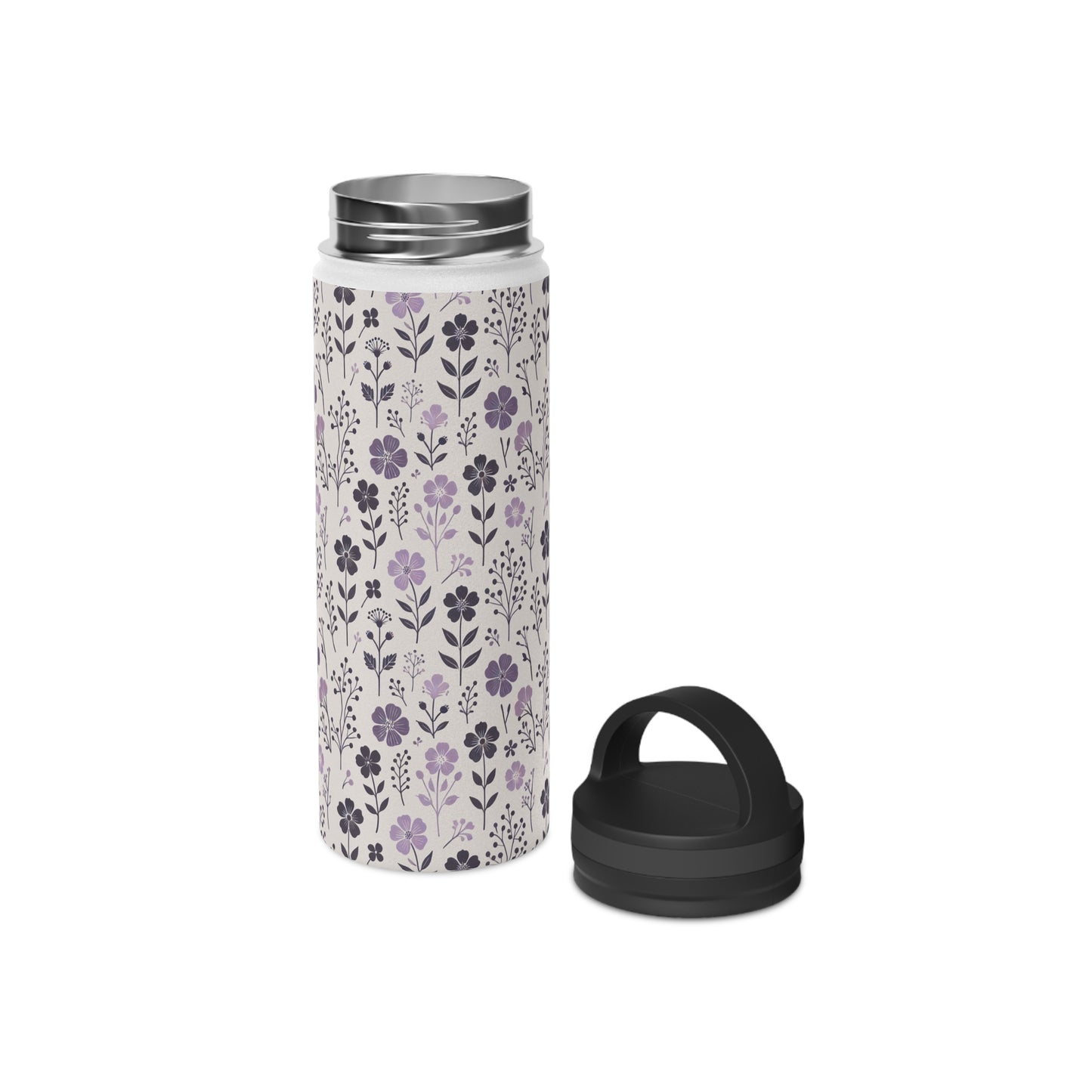 Floral Lavender - Steel Water Bottle Tumbler, Handle Lid