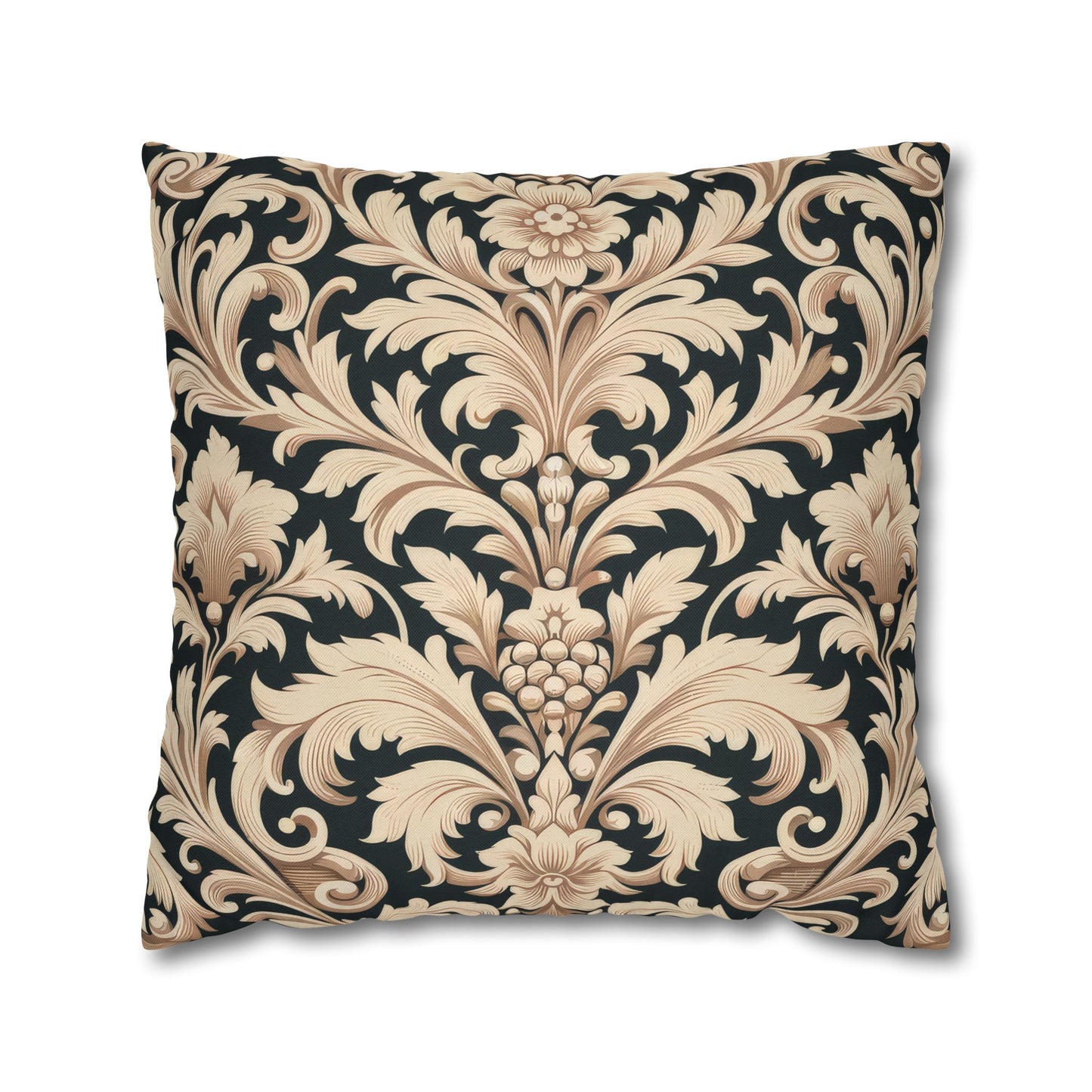 Damask in Light Brown and Black Spun Polyester Square Pillowcase Only