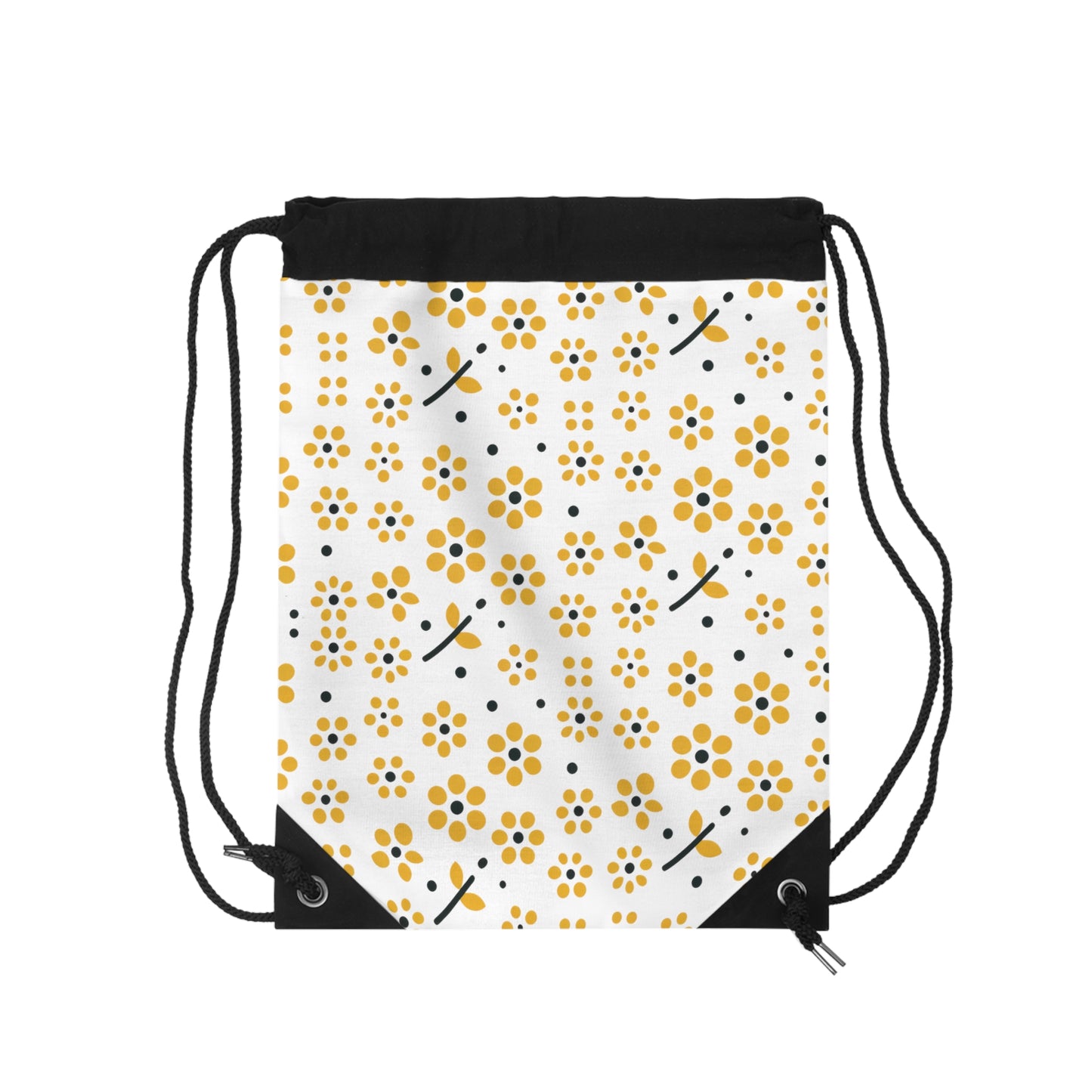 Floral Polka Dots in Yellow Drawstring Bag