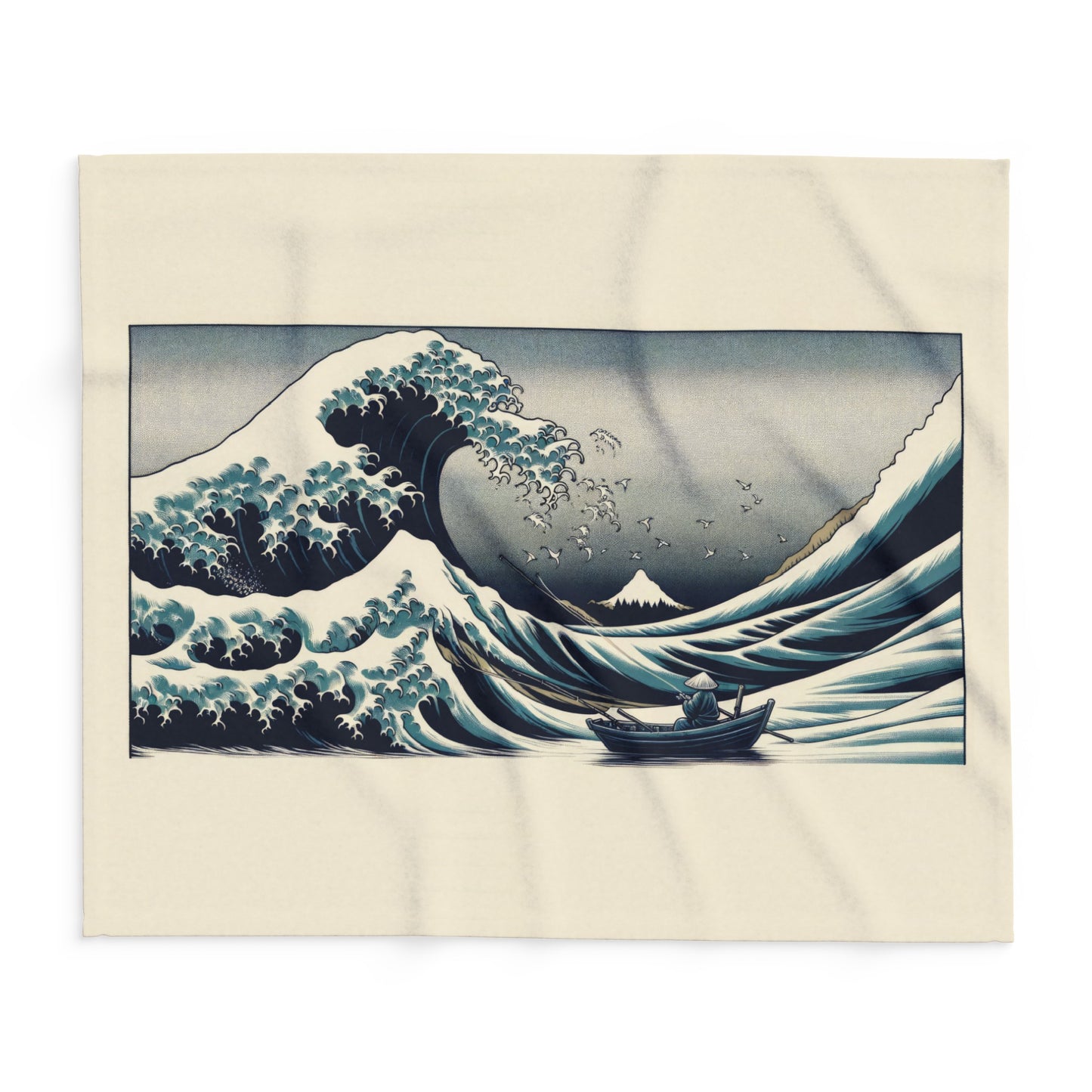 Hokusai Great Wave with Fisherman - Arctic Fleece Blanket 50"x60"