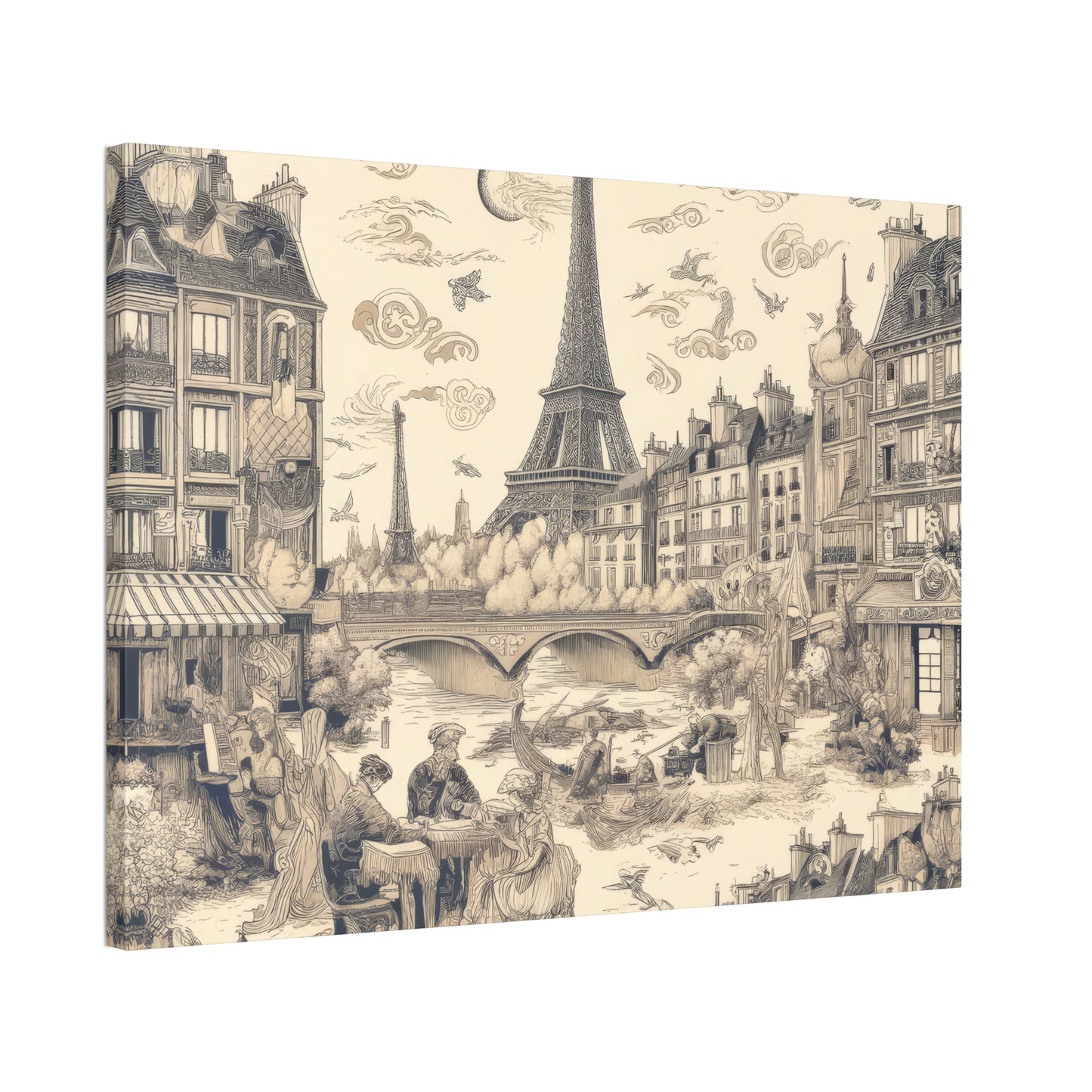 Paris France Toile de Jouy Art on Canvas Stretched: 12"x8", 24"x16, 40"x30" Sizes