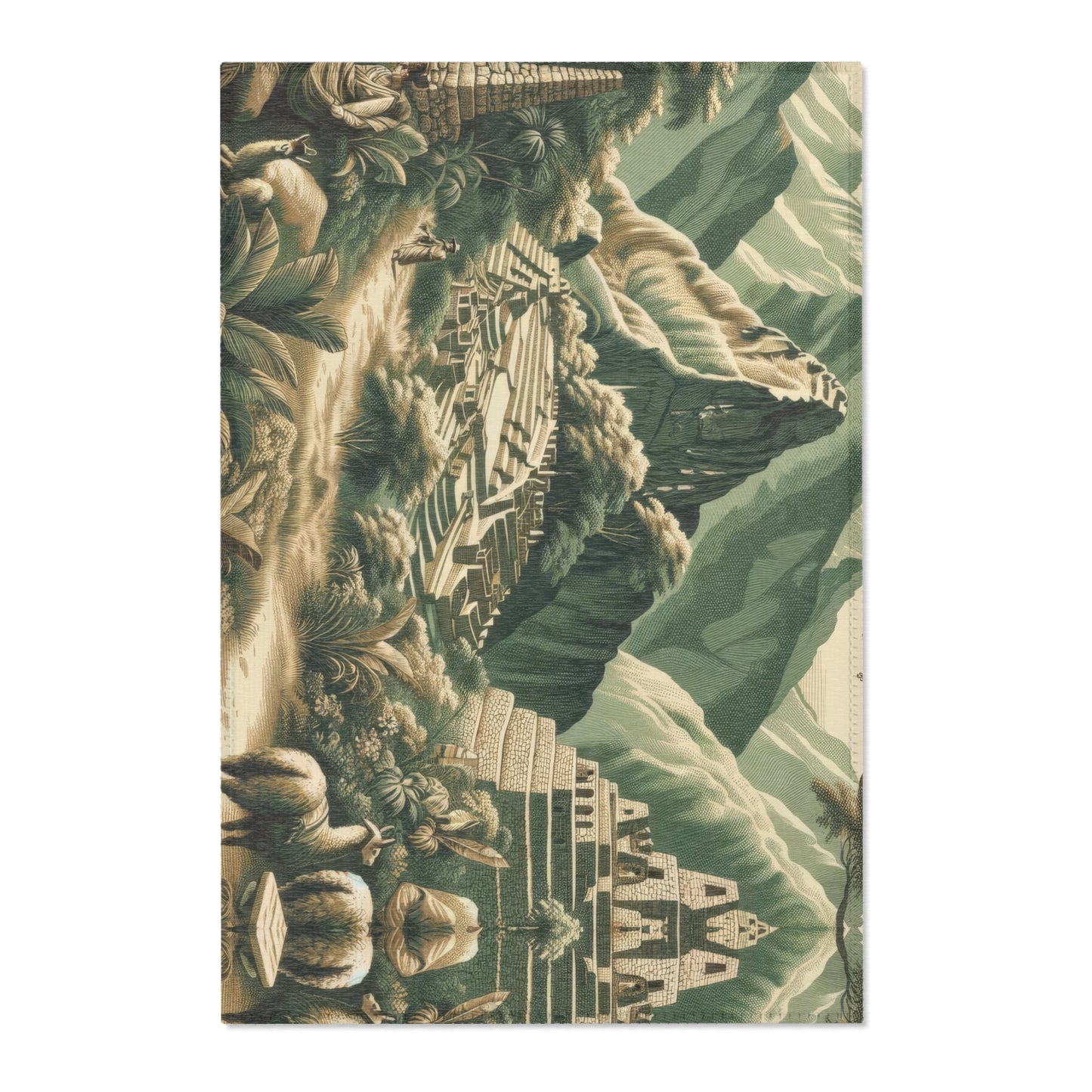 Machu Picchu Peru - Toile de Jouy - Area Rug - Sink Mat - Welcome Mat - 24x36 inches