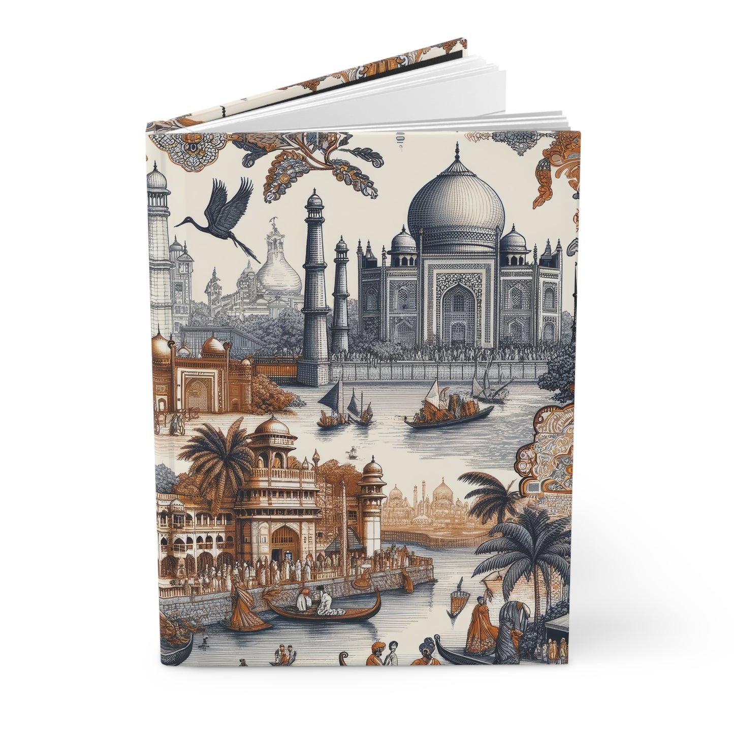 Mumbai and Taj Mahal India in Toile de Jouy - Hardcover Journal Notebook Matte #mumbai #india