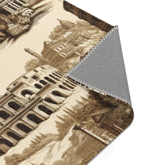 Colosseum Rome Italy - Toile de Jouy - Area Rug - Sink Mat - Welcome Mat - 24x36 inches