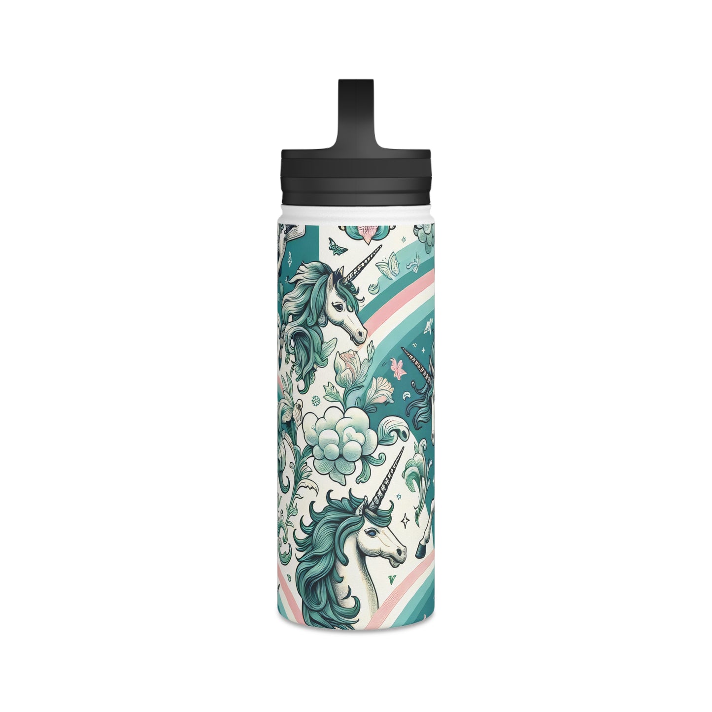 Unicorns and Rainbows Majestic - Steel Water Bottle Tumbler, Handle Lid