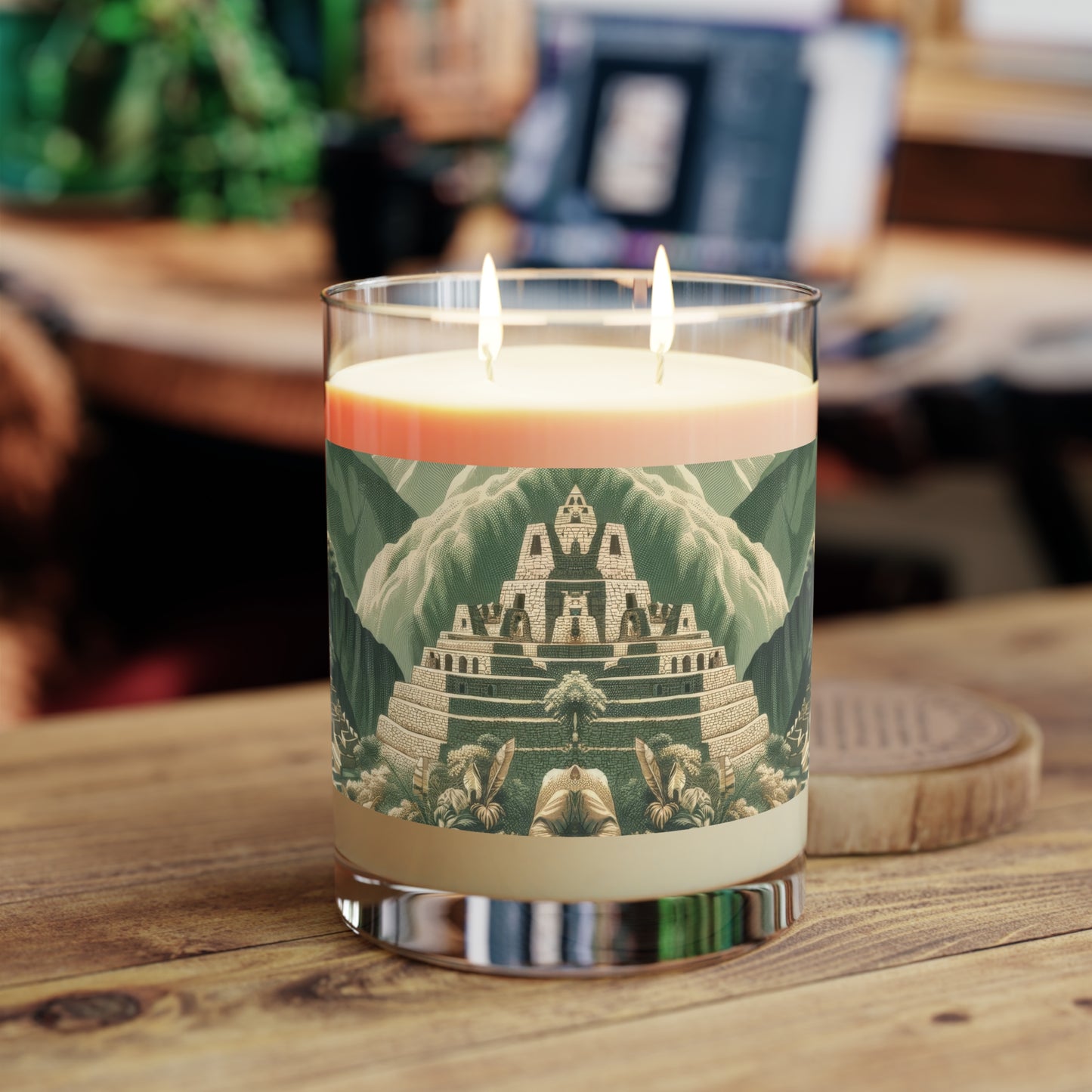 Machu Picchu Peru in Toile de Jouy Scented Candle - Premium Design Printed On 11oz Glass, Not a Sticker Label