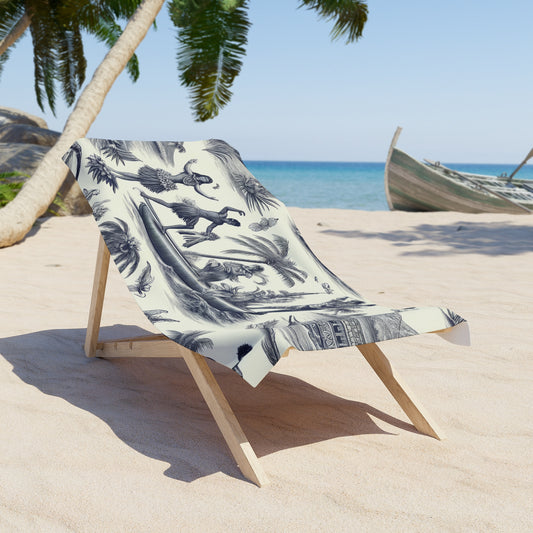 Hawaiian Life in Toile de Jouy Beach Towel