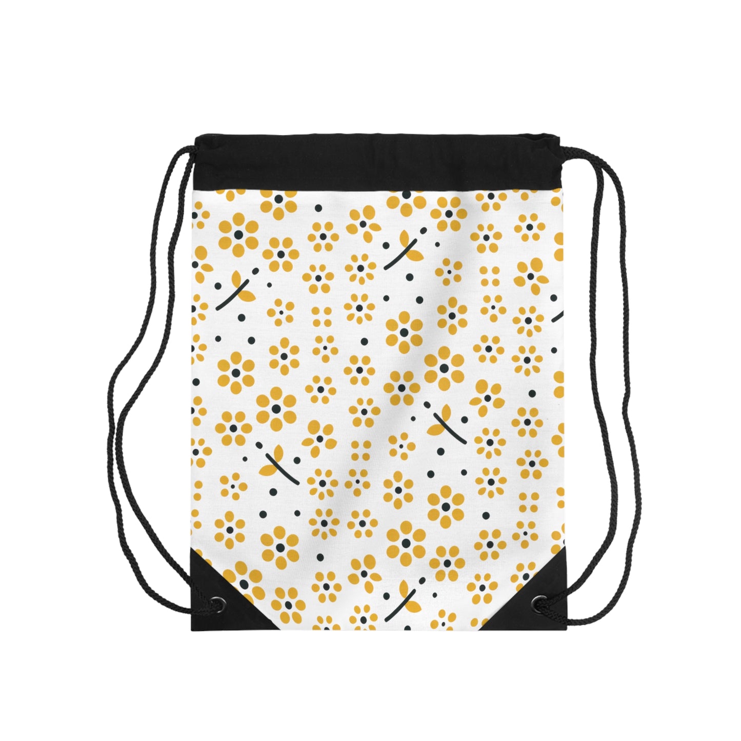 Floral Polka Dots in Yellow Drawstring Bag