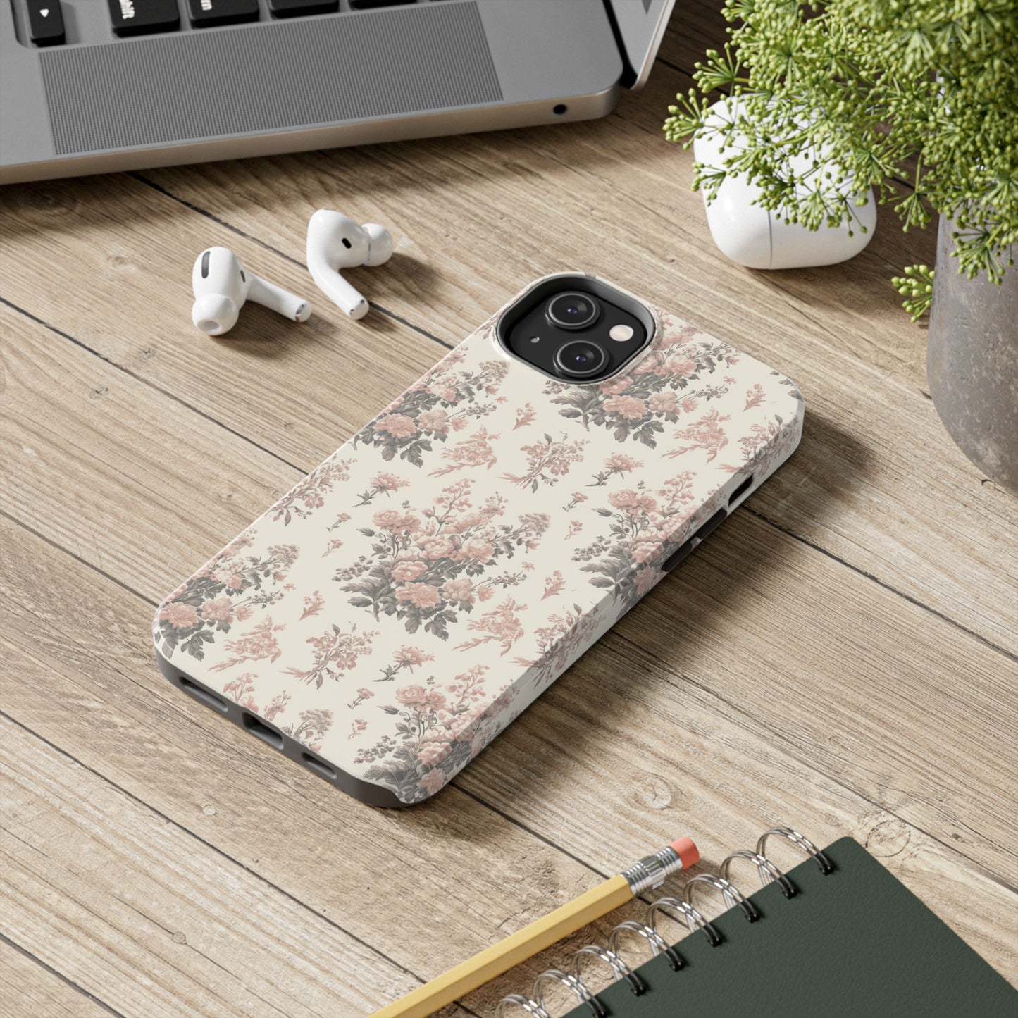 Bouquet Toile de Jouy in Pink and Grey - Samsung and iPhone Tough Phone Case