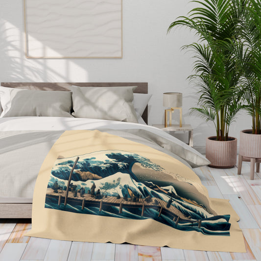 Hokusai Great Wave over Pier - Arctic Fleece Blanket 50"x60"