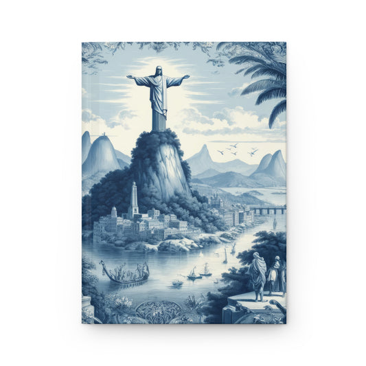 Rio de Janeiro, Christ the Redeemer in Toile de Jouy - Hardcover Journal Notebook Matte