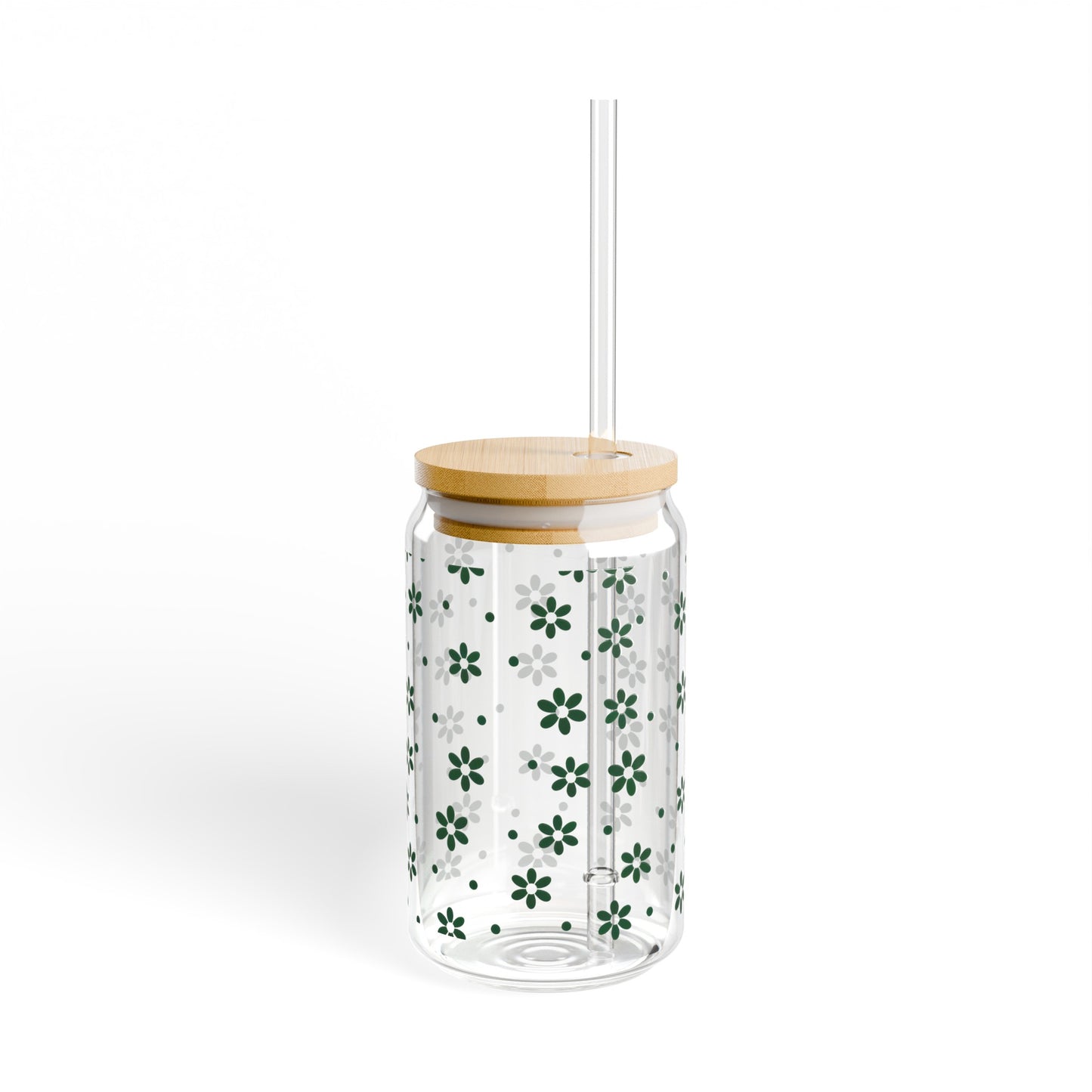 Floral Polka Dots in Green Sipper Glass, 16oz