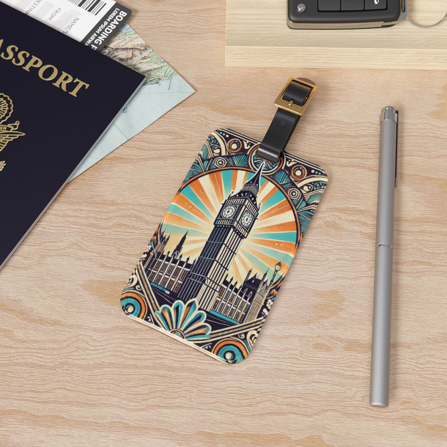 Art Deco Big Ben London Luggage Tag