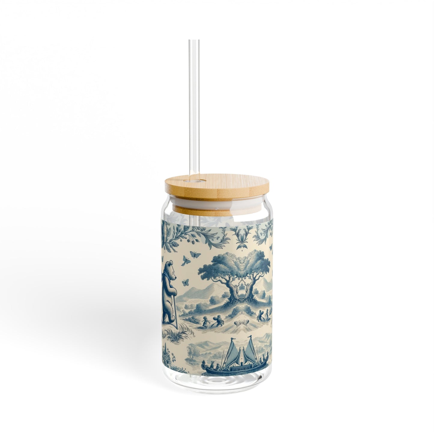 Winnie the Pooh On a Journey in Toile de Jouy Sipper Glass, 16oz