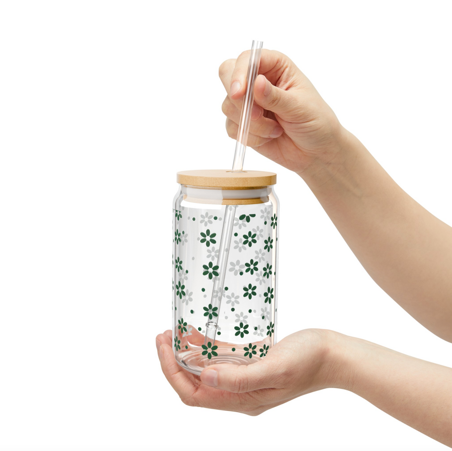 Floral Polka Dots in Green Sipper Glass, 16oz