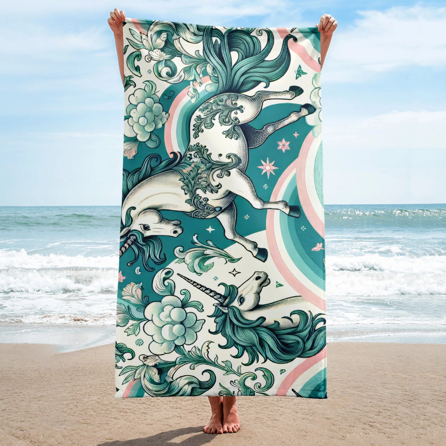 Unicorns and Rainbows - Majestic - Beach Towel #beachtowel #summertime  #towels #rainbow #unicorn